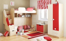 Детская комната Бэрри (Бежевый/Красный/корпус Клен) в Калачинске - kalachinsk.katalogmebeli.com | фото
