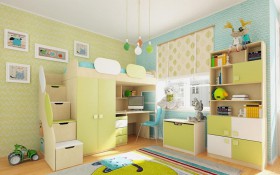 Детская комната Эппл (Зеленый/Белый/корпус Клен) в Калачинске - kalachinsk.katalogmebeli.com | фото 2