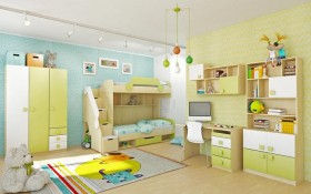 Детская комната Эппл (Зеленый/Белый/корпус Клен) в Калачинске - kalachinsk.katalogmebeli.com | фото 3