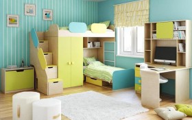 Детская комната Смайли (Желтый/Голубой/Зеленый/корпус Клен) в Калачинске - kalachinsk.katalogmebeli.com | фото 2