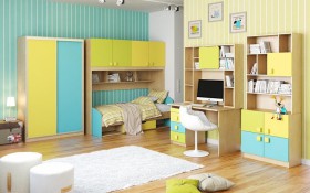 Детская комната Смайли (Желтый/Голубой/Зеленый/корпус Клен) в Калачинске - kalachinsk.katalogmebeli.com | фото 3