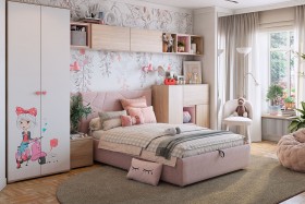 Комплект детской мебели Алина К2 Дуб мария/белый/нежно-розовый велюр в Калачинске - kalachinsk.katalogmebeli.com | фото