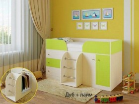 Кровать-чердак Малыш-4 Дуб молочный/Лайм в Калачинске - kalachinsk.katalogmebeli.com | фото