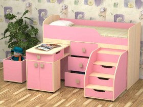 Кровать детская Фея 1.6 Дуб молочный/Розовый в Калачинске - kalachinsk.katalogmebeli.com | фото 1