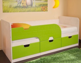 Кровать детская Минима 1,86м с ящиками (дуб атланта/лайм глянец) в Калачинске - kalachinsk.katalogmebeli.com | фото