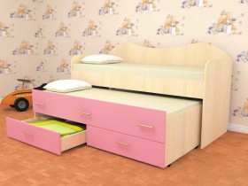Кровать детская Нимфа двухместная 2.0 Дуб молочный/Розовый в Калачинске - kalachinsk.katalogmebeli.com | фото