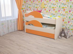 Кровать детская Радуга 1600 Млечный дуб/Оранжевый в Калачинске - kalachinsk.katalogmebeli.com | фото