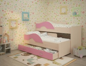 Кровать детская Радуга 1600 Млечный дуб/Розовый в Калачинске - kalachinsk.katalogmebeli.com | фото 1