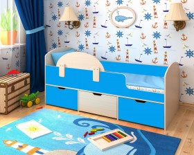 Кровать Малыш-мини с бортиком Дуб молочный/Голубой в Калачинске - kalachinsk.katalogmebeli.com | фото