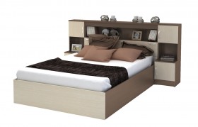 Кровать с прикроватным блоком КР 552 Спальня Basya (шимо темный/шимо светлый) в Калачинске - kalachinsk.katalogmebeli.com | фото