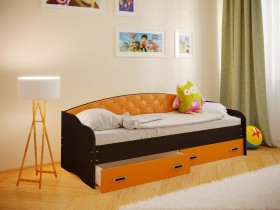 Кровать Софа-7 с мягкой спинкой (800х2000) Венге/Оранжевый в Калачинске - kalachinsk.katalogmebeli.com | фото
