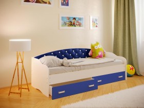 Кровать Софа-7 с мягкой спинкой со стразами (800х1900) Белый/Синий в Калачинске - kalachinsk.katalogmebeli.com | фото
