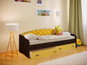 Кровать Софа-8 с мягкой спинкой (900х1900) Венге/Желтый в Калачинске - kalachinsk.katalogmebeli.com | фото