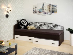 Кровать Софа-9 с мягкой спинкой с рисунком Милана (900х1900) Венге/Белый в Калачинске - kalachinsk.katalogmebeli.com | фото