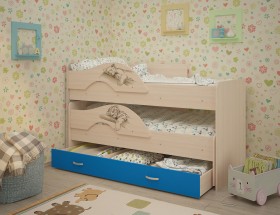 Кровать выкатная Радуга-Сафари детская 1600 Млечный дуб/Голубой в Калачинске - kalachinsk.katalogmebeli.com | фото