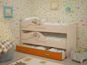 Кровать выкатная Радуга-Сафари детская 1600 Млечный дуб/Оранжевый в Калачинске - kalachinsk.katalogmebeli.com | фото 1
