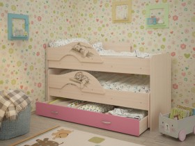 Кровать выкатная Радуга-Сафари детская 1600 Млечный дуб/Розовый в Калачинске - kalachinsk.katalogmebeli.com | фото 1