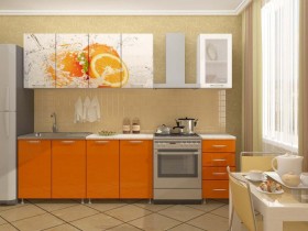 Кухонный гарнитур 1,8м Апельсин (Белый/Оранжевый металлик/Фотопечать апельсин) в Калачинске - kalachinsk.katalogmebeli.com | фото