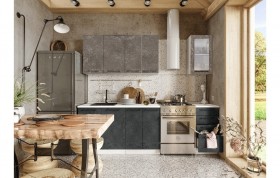 Кухонный гарнитур Нувель 1800мм белый/бетон коричневый/бетон черный в Калачинске - kalachinsk.katalogmebeli.com | фото