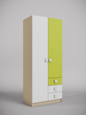Шкаф 2-х створчатый с ящиками Эппл (Зеленый/Белый/корпус Клен) в Калачинске - kalachinsk.katalogmebeli.com | фото