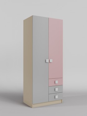 Шкаф 2-х створчатый с ящиками Грэйси (Розовый/Серый/корпус Клен) в Калачинске - kalachinsk.katalogmebeli.com | фото