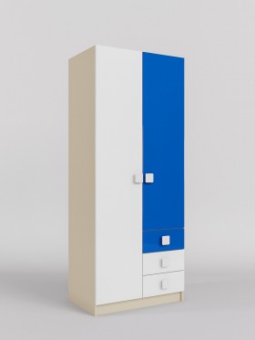 Шкаф 2-х створчатый с ящиками Скай люкс (Синий/Белый/корпус Клен) в Калачинске - kalachinsk.katalogmebeli.com | фото