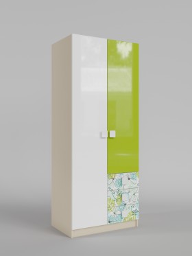 Шкаф 2-х створчатый с ящиками Твит (Белый/Зеленый/корпус Клен) в Калачинске - kalachinsk.katalogmebeli.com | фото