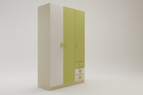 Шкаф 3-х створчатый с ящиками Эппл (Зеленый/Белый/корпус Клен) в Калачинске - kalachinsk.katalogmebeli.com | фото 2