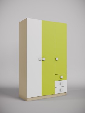 Шкаф 3-х створчатый с ящиками Эппл (Зеленый/Белый/корпус Клен) в Калачинске - kalachinsk.katalogmebeli.com | фото
