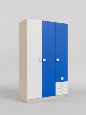 Шкаф 3-х створчатый с ящиками Скай (Синий/Белый/корпус Клен) в Калачинске - kalachinsk.katalogmebeli.com | фото