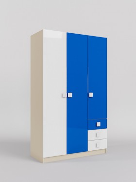 Шкаф 3-х створчатый с ящиками Скай люкс (Синий/Белый/корпус Клен) в Калачинске - kalachinsk.katalogmebeli.com | фото