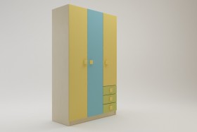 Шкаф 3-х створчатый с ящиками Смайли (Желтый/Голубой/Зеленый/корпус Клен) в Калачинске - kalachinsk.katalogmebeli.com | фото