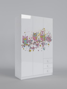 Шкаф 3-х створчатый с ящиками Совушки (Белый/корпус Выбеленное дерево) в Калачинске - kalachinsk.katalogmebeli.com | фото