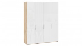 Шкаф для одежды с 4 глухими дверями «Эмбер» Яблоня Беллуно/Белый глянец в Калачинске - kalachinsk.katalogmebeli.com | фото