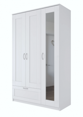 Шкаф трехдверный Сириус с зеркалом и 1 ящиком белый в Калачинске - kalachinsk.katalogmebeli.com | фото