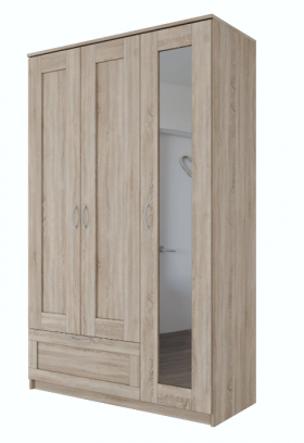Шкаф трехдверный Сириус с зеркалом и 1 ящиком дуб сонома в Калачинске - kalachinsk.katalogmebeli.com | фото